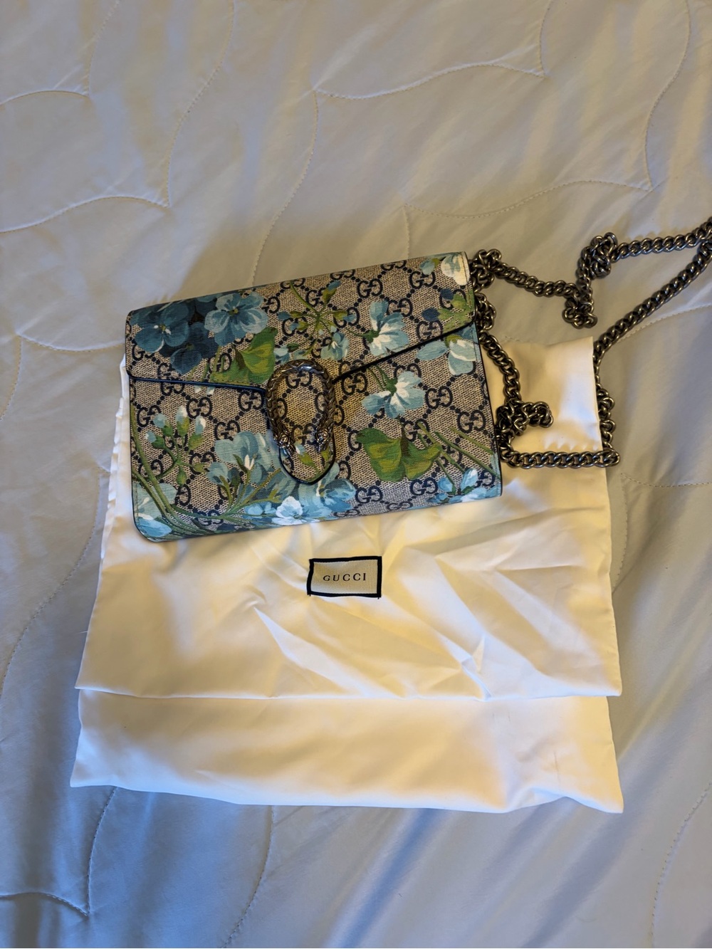 Gucci Blue & Green Floral GG Supreme Small Crossbody Bag